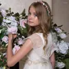 Robes de fille élégante robe à fleurs pour mariage Applique Tulle Cap manches dentelle princesse enfant première fête d'anniversaire eucharistique