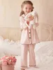 Pigiama da ragazza Principessa Rosa Colletto con risvolto Pigiama Set. Pigiama da bambina a maniche lunghe linea nera per bambini Set da notte. Abbigliamento per bambini 231202