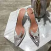 Sandálias de strass Mulheres de borboleta chique de 10 cm de altura 2023 Pointy Goblet Party Bride Shoes Clear PVC Deisgner 5