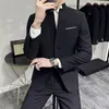 Herenpakken (blazerbroek) Senior Counter Quality Herenmode Slank Gentleman Casual Chinese stijl Opstaande kraag Zhongshan-pak 2 sets