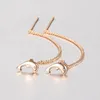 Kolczyki Dangle Długie łańcuch dla kobiet dziewczęta 585 Rose Gold Color Pearl Cute Wedding zaręczynowe prezent urodzinowy biżuteria GE350A