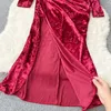 Casual Dresses Foamlina Damen Herbst und Winter Samt Meerjungfrau Kleid Elegant V-Ausschnitt Langarm Hohe Taille Vorne Split Abend Party