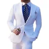 Costumes pour hommes Blanc Hommes Slim Fit avec large revers à pointe pour le dîner de mariage Tuxedos de marié 2 pièces Pantalon de veste de mode masculine