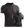 2024 lu lu lemens Traje de yoga para hombre, cuello alto, con capucha, de secado rápido, transpirable, para correr, gimnasio, entrenamiento muscular, camiseta de baloncesto ajustada, manga corta informal suave y adecuada