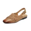 Sandaler Womens Roman Sandal Retro Style Sume Shoes Weave Cowhide Lady Stängt tå kvinnliga avslappnade lägenheter Vinta 248 S