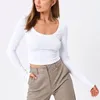 Women's T Shirts Women Sexy Crop Top Y2k Slim Ribbed Seamless T-Shirt Solid Color Square Collar Long Sleeve Undershirts Fashion Casual