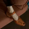 Sandalen Romeinse stijl Gesp Gesloten teen Dagelijkse schoenen Dames Koeienhuid Plat Vintage Gladiator Zomersandaal Retro Dames