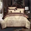 Luksusowe czarne zestawy pościeli jedwabne bawełniane Jacquard Queen /King size Zestaw Duvet Zestaw ślubny /dopasowany łóżko lniane kołdra T200706