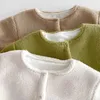 Jacken INS Winter Baby Mantel 0-3Years Geboren Junge Mädchen Einfarbig Langarm Plüsch Woolen Fleece Verdicken Warme Strickjacke Outwear kleidung