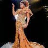 Luksusowy plus rozmiar ASO EBI Sukienki Złote Syrenka 3D Flowers Sukienka wieczorowa dla czarnych dziewcząt Drugi odbiór Bringling Afrian Arabskie suknie ST587