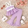 Clothing Sets Summer Infant Toddler Baby Kid Girls Clothes Set Pure Cotton Color Matching Bow Strap Top Flared Pants 2PCS Children Suit