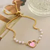 Bangle Pearl Heart Bohiam Armbänder einstellbares Goldfarbe Armband für Frauen süße romatische trendige Schmuckzubehör Mädchen Mädchen