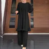 Vêtements ethniques Musulman Abaya Pantalon Costumes 2 Pièce Causal Arabe Solide Manches Longues Hauts Pantalons Tenues Islamiques Mode Turquie Kaftan