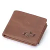 Wallets Tri-fold Men's Wallet Genuine Leather Cross Short Card Holder Coin Purses Small Male Retro Crazy Horse