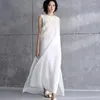 Casual klänningar 2023 Sommarbroderi Organza Maxi Long Tank Dress Cotton Linen Women Vintage Sundress Robe White Beach R2420