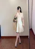 Sandro Beige Knitted Women-Neck's Deep V Tekstura Jacquard Talia Dress Panie