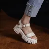 Beige sandalen leer emed dames casual schoenen zomerplatform met gesp dikke hak fo 426 395