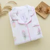 Mulheres sleepwear primavera outono mulheres pijama conjuntos pijama mujer pijama camadas duplas algodão crepe gaze manga longa casa terno loungewear