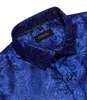 Chemises habillées pour hommes Royal Blue Paisley Polyester de soie solide pour hommes à manches longues fête de mariage bouton de bal col et chemisier