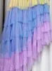 Skirts Fashionable Gradient Tulle Maxi Skirt Women 2023 Elegant Ruffles Irregular Hem Tiered Mesh High Waist Long Female Z549