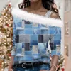 قمصان T Tops Long Sleeve Tunic Autumn and Winter Fashion Leisure Christmas Print O-Neck Pullover Top Sweatshirt