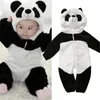 Rompers 0 36 månader födda babykläder håller varma vinter jumpsuits övergripande panda djur huva pojke romper flicka pajamas 231202