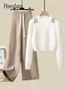 Womens Two Piece Pants AutumnWinter Knitted Elegant Diamond Sequin Sweater and Warm Set 231202