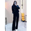 Kvinnors tvådelade byxor Fashion Suit Women's Autumn and Winter High-end Spliced ​​Corduroy Short Coat Wide-Ben Pants Two-Piece Suit Spring Set Femal 231202