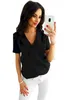 Blusas femininas chiffon camisa polo pescoço sólido manga curta solta versátil ocidental topo 2023 verão moda confortável wear