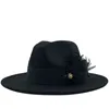 Baretten Witte Wol Vrouwen Veer Fedora Hoed Voor Winter Herfst ElegantLady Floppy Cloche Brede Rand Mannen Jazz Caps