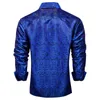 Chemises habillées pour hommes Royal Blue Paisley Polyester de soie solide pour hommes à manches longues fête de mariage bouton de bal col et chemisier