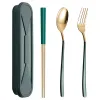 3Pcs/set Spoon Cutlery Fork Chopsticks Set Tableware With Lunch Box Portable Stainless Steel 304 Kitchen Accessories BJ