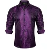 Chemises habillées pour hommes Royal Blue Paisley Polyester de soie solide pour hommes à manches longues fête de mariage bouton de bal col et chemisier