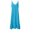 Casual Dresses 2023 Summer Pure Color Sundress Sexy V Neck A Beach Dress Spaghetti Strap Line Maxi Sleeveless Solid Camis Women