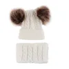 Akcesoria do włosów 0-2 lata Dziewczęta dzianina czapka Furka PoM Bobble Hat z szalikiem 2pcs Boys Ski Cap na zimową jesień