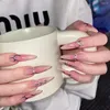 False Nails 24pcs Long Pointed Gradient Pink Y2k Sliver Flame Printed Wearable Press On Full Finished Acrylic Nail Tips