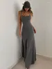 Casual Dresses Women Dress Satin Elegant Slim Long Y2K Vintage Sexig lågskuren hög midja påse Höft Slits slingkläder Wrap kjol