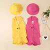 Kleidung Sets 2023 Mode Kinder Baby Mädchen Kleidung Lange Anzug Jacke Leibchen Shorts Hut 4 stücke Outfits Sommer Koreanische Kinder 2-10T