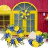 Fleurs décoratives modernes pour l'extérieur, décorations de noël, mur d'hiver pour porte d'entrée de la maison, couronne jaune et bleue pour printemps et été