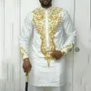 Vêtements ethniques Costume pour hommes de style ethnique africain imprimé col montant chemise haute et pantalons décontractés ensemble 2 pièces tenues pour hommes 231202
