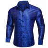 Chemises habillées pour hommes Royal Blue Paisley Polyester de soie solide pour hommes à manches longues fête de mariage bouton de bal col et chemisier