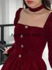 Casual Dresses Autumn Winter Christmas Red Gold Elegant Velvet For Women Frent Vintage Mini Dress Korean Fashion Party Y2K Black