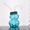 Prix usine Brûleur à mazout en verre Bong 3D Mignon petit ours épaisseur Cendrier Narguilé Dab Rig Bongs à eau pour outil de fumeur avec pot d'huile remplaçable