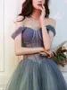 Vintage Long Off Shoulder Tulle Prom Dresses Blue A-Line Sweetheart Golvlängd PLACED SOT UPP Back Party Dress Maxi Formella aftonklänningar för kvinnor