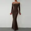 Podstawowe sukienki swobodne szczupłe sukienki na jedno ramię jesień zima wygodna stała kolor elegancki bodycon długi vestidos para mujer 231202