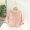 Sets autumn and winter clothes girls thickened hooded plus fleece sweater coat pockets female baby Kids cardigan 231202