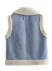 Damesvesten Lamswol Pluche Vest Jassen Mouwloos Dikker Retro Dubbelzijdig Katoenen Vest Denim Stof Patchwork Bont Dames 231202