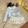 Set di abbigliamento Per bambini due pezzi Ragazze Stagione autunnale Moda coreana Colore abbinato Bottone con fiocchi con bordo in foglia di loto 231202