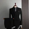 Trajes para hombres Blazers 2023 Traje de doble botonadura de gama alta Traje Chaleco Pantalones Guapo Negocios Ocio Moda Slim Tamaño grande Conjunto de tres piezas 231202