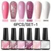 Zestawy do paznokci 6pcs/Set Różowy biały żel Poliska półprzewodna błyszczące błyszczące cekiny zanurzone z lakieru LED UV do manicure